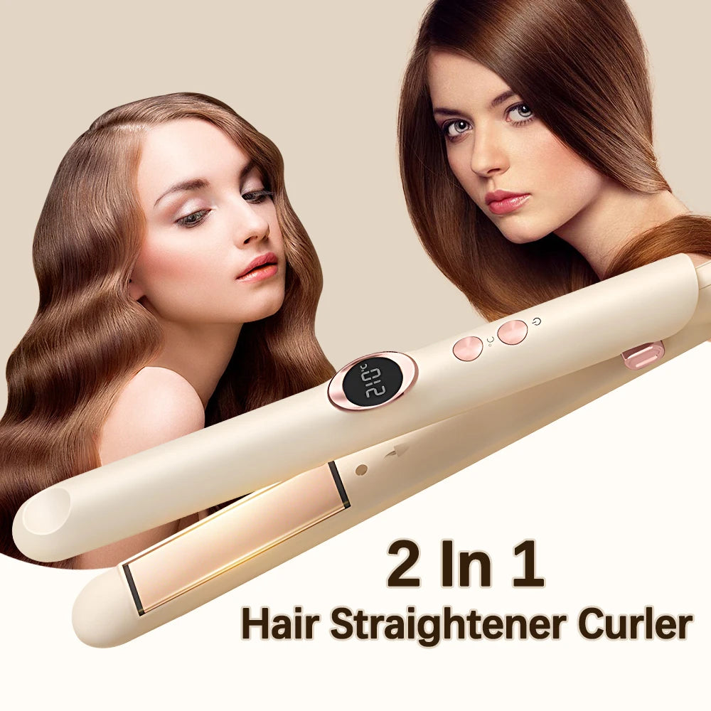2 In 1 Professional Hair Straightener Hair Curler Flat Iron Fast Heating Electric Hair Style Clippers Curling 12 Gears Hair Comb